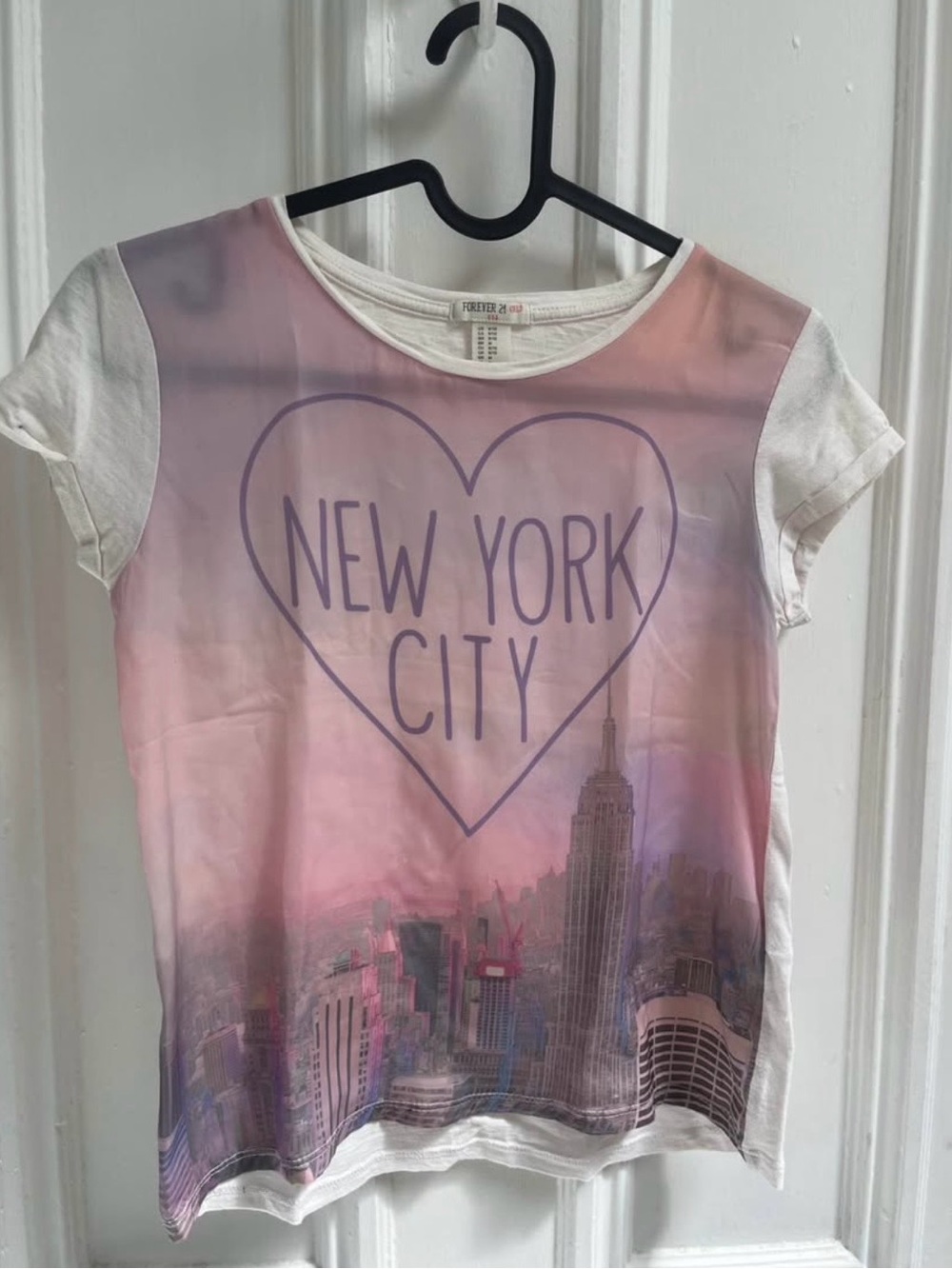 Forever 21 Girls White Tee with Pink Ombre New York City Heart Graphic
